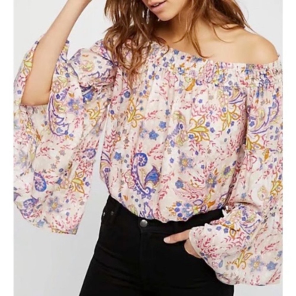 Free People Free Spirit floral crop boho hippie top Large